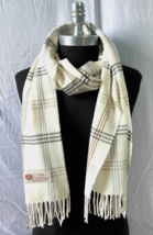 Men Women&#39;s 100% CASHMERE SCARF Plaid Off white /grays / camel Soft Wool #F302 - £6.80 GBP