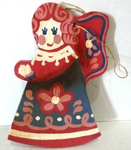Vintage Angel Wooden hanging Ornament 4 1/2&quot; tall hand painted 1984 - £10.14 GBP