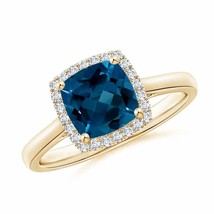 ANGARA Classic Cushion London Blue Topaz Halo Engagement Ring in 14K Gold - $1,322.10