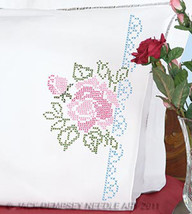Jack Dempsey Needle Art XX Roses Perle Edge Pillowcase - £14.08 GBP