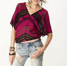 Free People V-Neck Pink Sweater Striped Top Shirt Dolman Knit Anthropologie $108 - £94.92 GBP