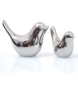 Set of 2 Bird Statues Silver Home Decor Modern Figurines Peace Love Sculptures - $13.85