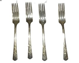 Wood Rose Silver Plate ca 1950 WOOD ROSE 4 Dinner Forks Silverware Flatware - £19.81 GBP