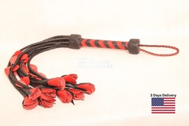 Real Genuine Cow Hide Leather Flogger 9 Braided Falls &amp; Red Roses Heavy Duty - £21.30 GBP