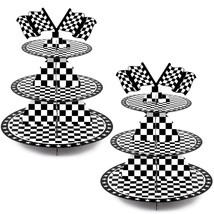 2 Set 3-Tier Race Car Cupcake Stand Round Cardboard Cupcake Tower Race Car Party - £26.88 GBP