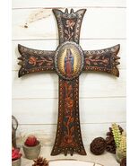 Catholic Our Lady of Guadalupe Mary With Floral Red Roses Wall Cross Plaque - $745.92 MXN