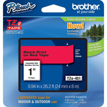 Brother TZ451 TZe451 24mm 1" inch black on red TZ tape PT1400 PT2430 P-Touch - £38.55 GBP