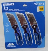 Kobalt 2418019 3 Piece Folding Lockback Knife Set Attached Belt Clip - £20.32 GBP