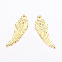 2 Large Angel Wing Pendants Shiny Gold Tone Wing Charms 2 Sided 50mm - £2.08 GBP
