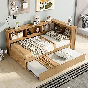 Size Daybed With Trundle,L-Shaped Bookcases,Storage Cabinets And Usb Por... - $667.99