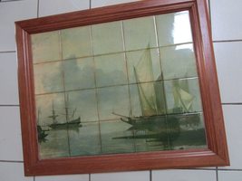 Framed tile composition, ships in the sea, professionally framed - £101.29 GBP