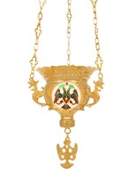 Engraved Traditional Byzantine Eagle Gold-Plated Enamel Details Vigil Oil Lamp - £87.13 GBP