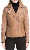 Max Studio Jacket Womens Medium Brown Faux Leather Moto Zip Up Casual Cl... - £21.79 GBP