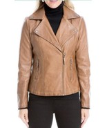 Max Studio Jacket Womens Medium Brown Faux Leather Moto Zip Up Casual Cl... - $27.72