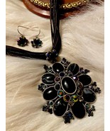 Fun 1980&#39;s Jewelry-Silk Corded Necklace Set w/colored Rhinestones - £8.01 GBP
