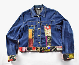 Vintage 90s Nally &amp; Millie Patch Work Denim Jean Jacket Small Made USA - £58.39 GBP