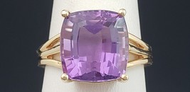 4K Solid Gold Cushion-cut 6.90 Ct. Genuine Purple Amethyst Ring Woman - £1,518.69 GBP