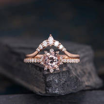 1Ct Round Cut Peach Morganite &amp; Diamond Bridal Ring Set 14k Rose Gold Finish - £72.87 GBP