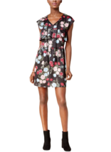 Kensie Women&#39;s Black Floral Ruffled A-Line Above Knee Peasant Dress SMALL - £31.07 GBP