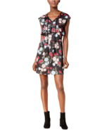 Kensie Women&#39;s Black Floral Ruffled A-Line Above Knee Peasant Dress SMALL - £31.17 GBP