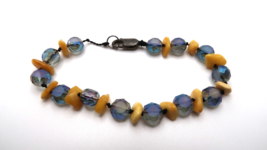 Vintage Sterling Silver Blue Crystal Butterscotch Amber Bracelet 7&quot; - £62.04 GBP