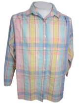 Koret City Blues vintage Women Top button up shirt pastel plaid seersuck... - £18.13 GBP