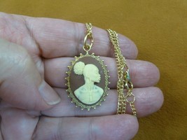 CA10-172) RARE African American LADY brown + ivory CAMEO brass pendant necklace - £21.32 GBP