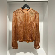 J Crew Sequin Mockneck Top M Women Cooper Brown Glam Party Holiday Bling... - $44.50