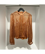J Crew Sequin Mockneck Top M Women Cooper Brown Glam Party Holiday Bling... - $60.86 CAD