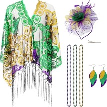 Women Mardi Gras Outfit Accessory Sets Mardi Gras Costume 4 Pcs Shawl Feather Tr - £26.62 GBP