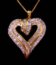 Exquisite genuine 100 diamond baguette Heart Pendant necklace - large 14... - $325.00