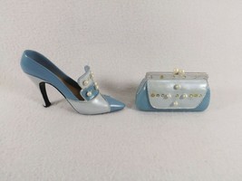 Miniature Shoe &amp; Matching Purse Pearls  2 Tone Blue Displayed Only/Close... - £9.38 GBP