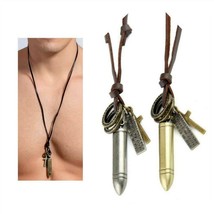 BULLET NECKLACE Real Leather Adjustable Long Cord Men&#39;s Multiple Charm Pendant - £7.01 GBP