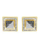 14K or Jaune Plaqué 0.50ct Rond Noir &amp; Blanc Simulé Carré Boucles D&#39;Orei... - $1,264.93 MXN