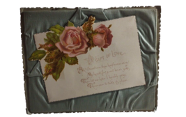 Vintage Valentine Silk Covered Greeting Card Gift Of Love Die-cut Standup - $15.68
