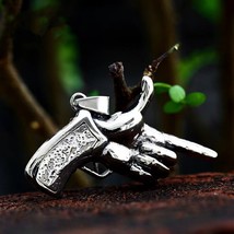 Punk Rock Silver Pistol Gun Pendant Necklace Biker Jewelry For Men Unisex 24&quot; - £9.49 GBP