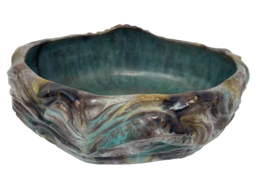 Vintage Pottery Oval Ornate Planter Turquoise/Black/Grey - £22.46 GBP