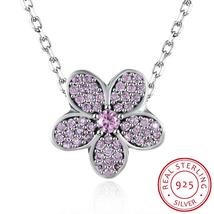 Necklace Sterling Silver Pave Pink Floral Charm Necklace - £86.30 GBP