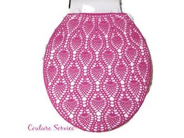 Handmade Crocheted Toilet Tank &amp; Lid Cover, Hot Pink - £182.69 GBP