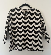 Uniqlo x Marimekko Top Black White Wave Print Dolman Sleeve Cotton Linen... - £27.80 GBP