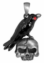 Ebros Infected Red Eyed Raven On Skull Pendant Jewelry Necklace Lead Free Pewter - £15.22 GBP