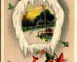 Icicle Border Winter Window Ivy Silver Xmas Christmas Greetings 1910s Po... - $7.87