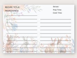 Watercolor Recipe Cards, Woodland Creatures, 25 pcs, 4 x 6 Recipe Cards - $14.00