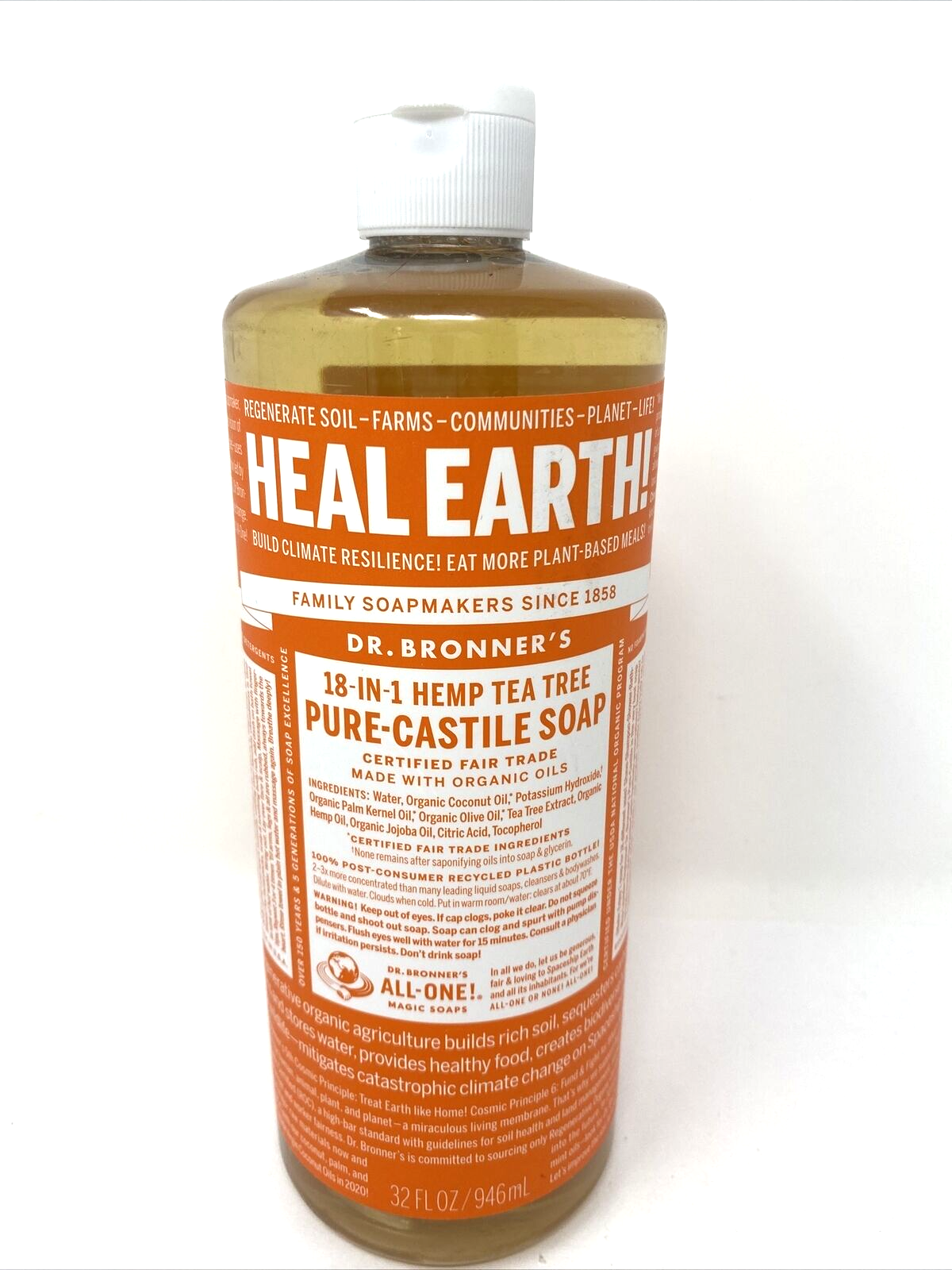 Dr. Bronner's Heal Part Pure Castille Soap Tea Tree 32 Oz. - £12.62 GBP