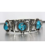 Navajo Leaves Design 925 Sterling Mexico Cuff Bangle Bracelet Turquoise ... - $248.89 CAD