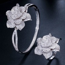 Yellow GolHeart Shape Flower Bridal Wedding Party CZ Bangle Bracelets and Rings  - £37.73 GBP