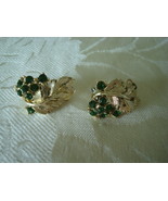 Vintage Rhinestone Clip Earrings ~ Green ~ Lisner - $6.00