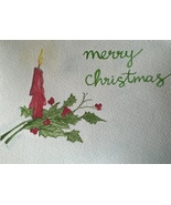 Watercolor Christmas greeting card- Christmas candle -FREE SHIPPING- $3 - £2.34 GBP