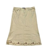 Venezia Modest Khaki Denim Jean Skirt Size 24 Cotton Stretch Midi Embroi... - £13.88 GBP