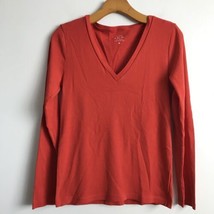 J Crew Perfect Fit T-Shirt Medium Red Long Sleeve V Neck Casual Preppy P... - $13.89